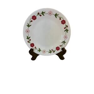 3 CORELLE SPRING PINK BREAD DESSERT PLATES 7” RED GREEN GARLAND